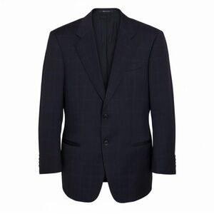 VINTAGE ARMANI COLLEZIONI Navy Blue Luxury Designer Plaid Blazer Jacket Mens 40S